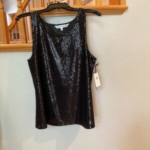 NWT Cupcakes & Cashmere Solid Black Sequins Sleeveless Tank Top Women's Size L